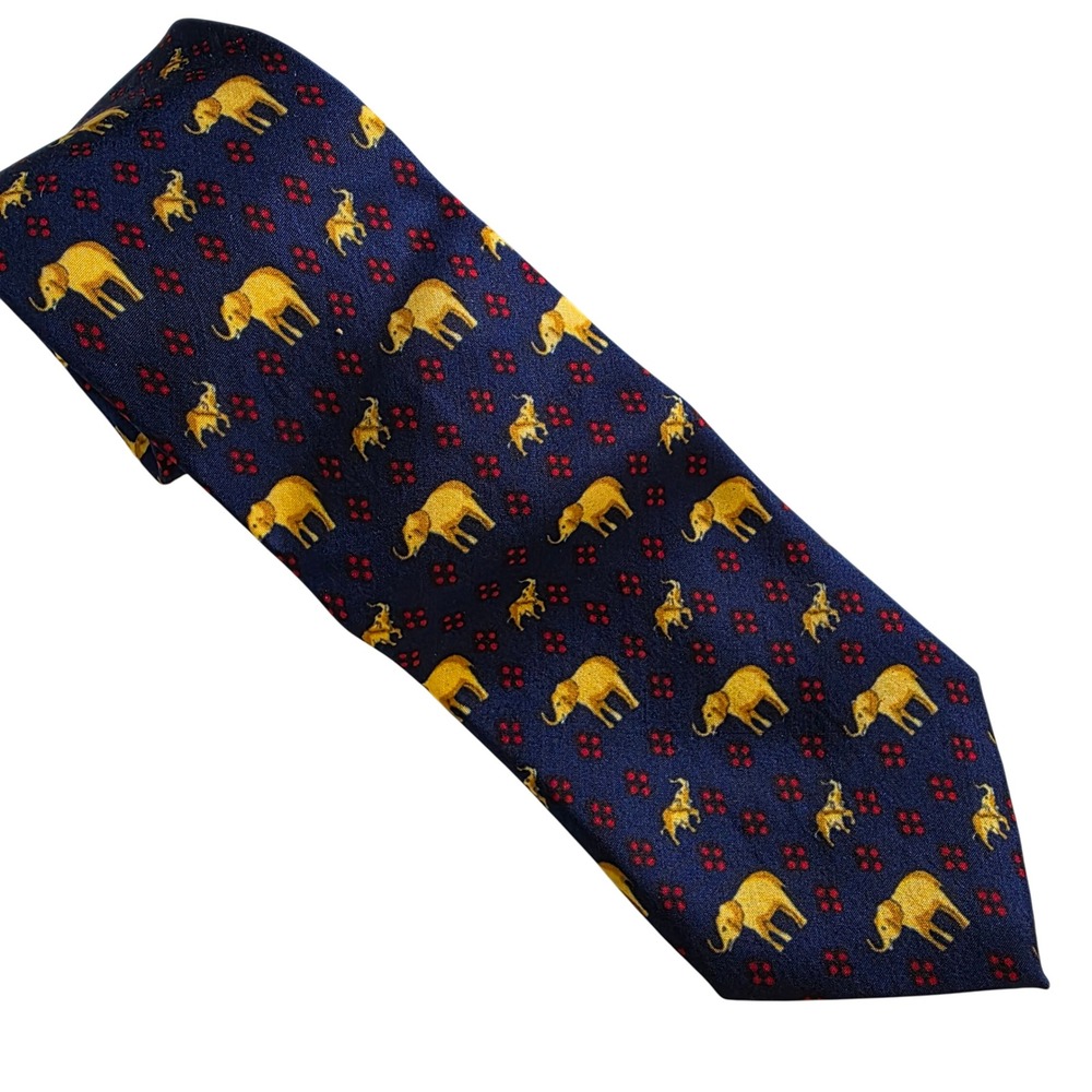 Craft House Men's Silk Tie Navy Blue Elephant Motif Necktie